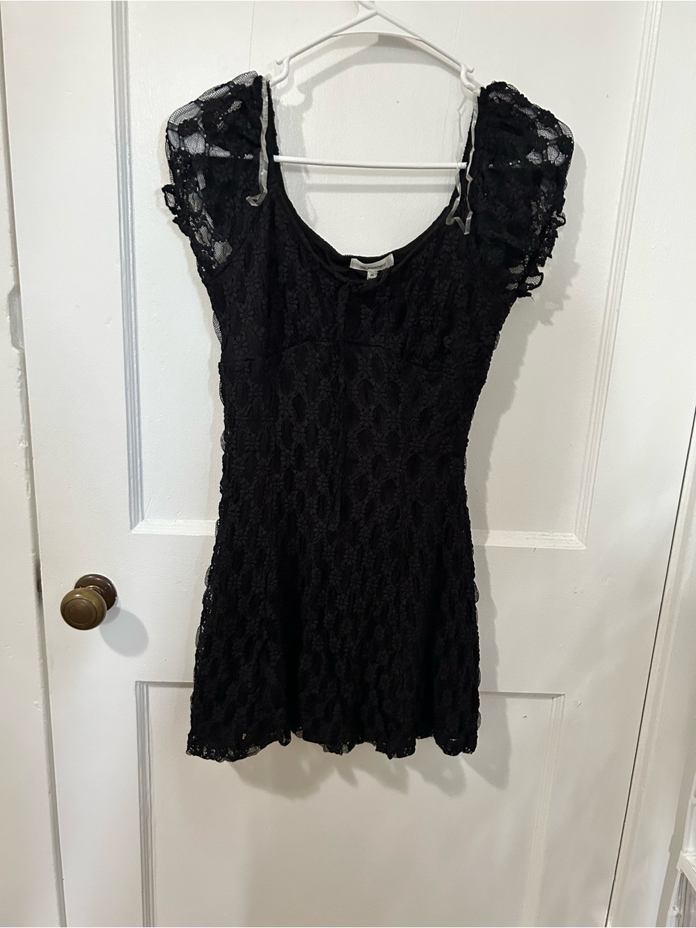 Black Lace Mini Dress with Cap Sleeves
